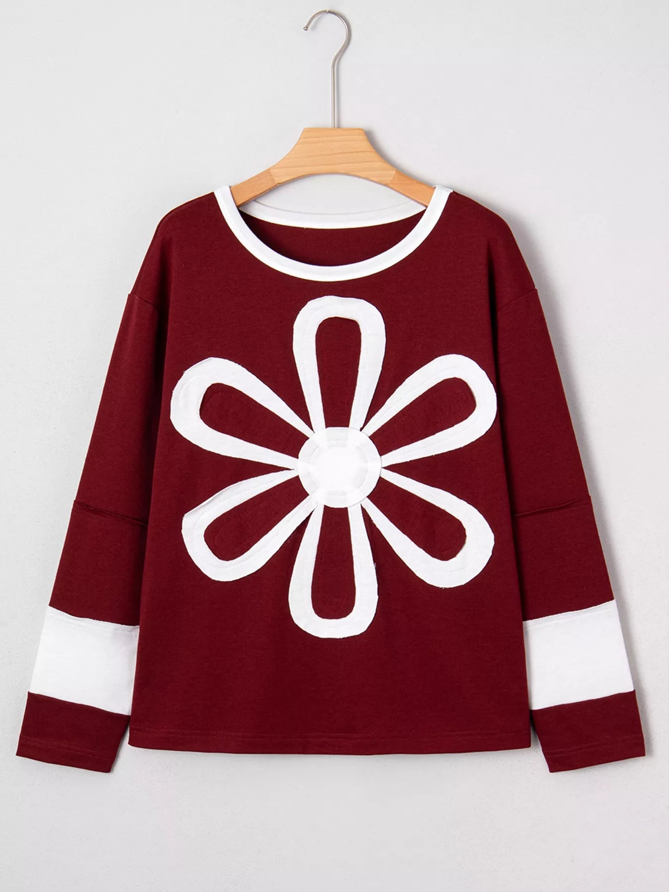 Flower Patched Round Neck Long Sleeve Top nicholesgifts