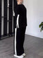 Full Size Contrast Round Neck Top and Pants Set Plus Size nicholesgifts