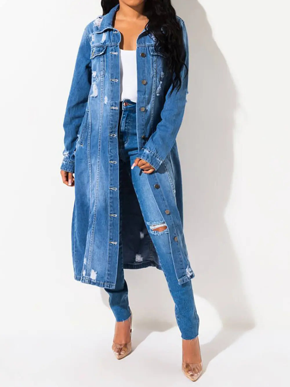 Long Sleeve Raw Hem Denim Jacket nicholesgifts
