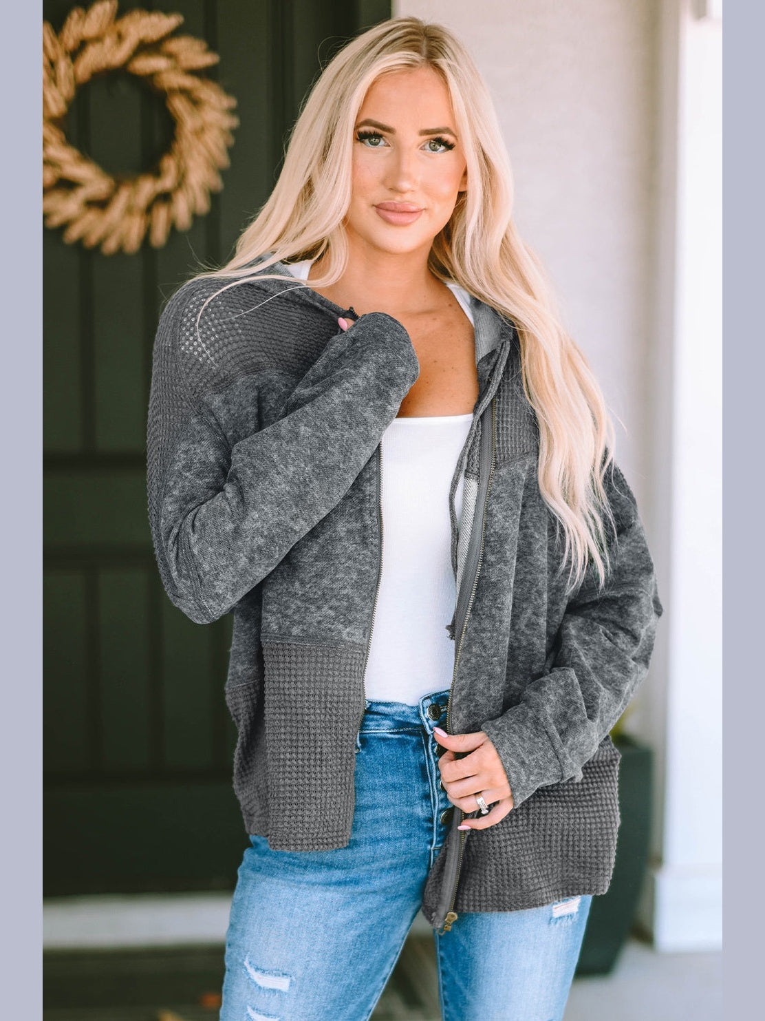 Zip-Up Drawstring Hooded Jacket nicholesgifts