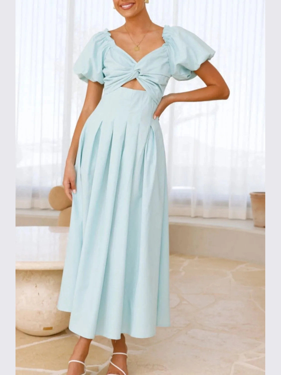 Sweetheart Neck Puff Sleeve Dress NicholesGifts