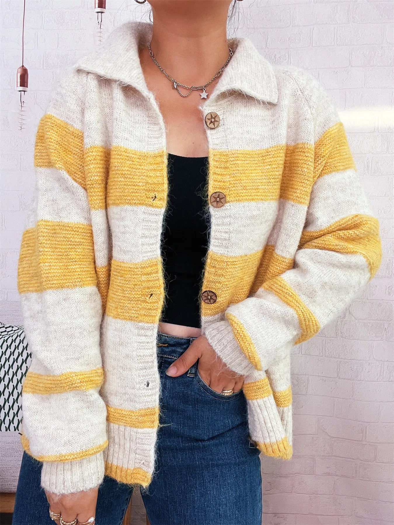 Striped Button-Up Cozy Cardigan