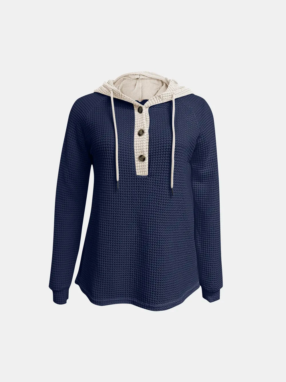 Full Size Waffle-Knit Contrast Long Sleeve Hoodie Trendsi