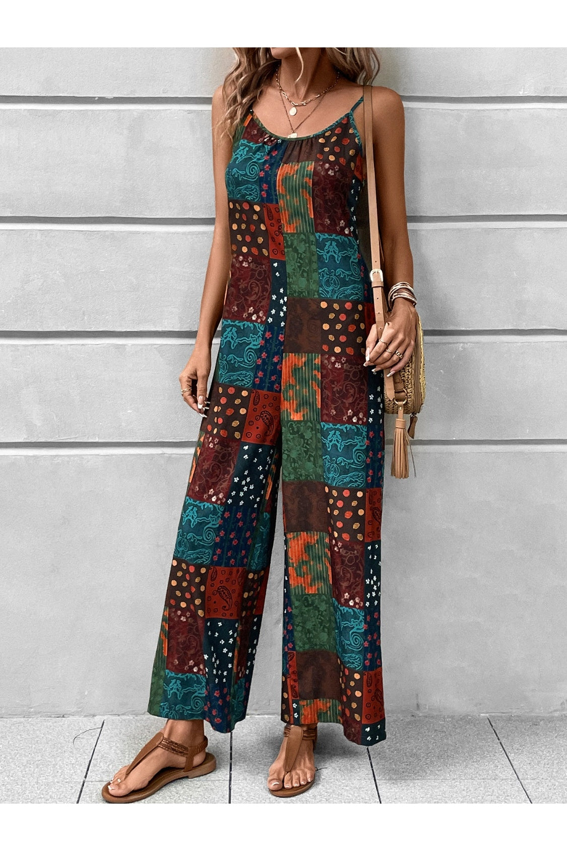 Printed Scoop Neck Spaghetti Strap Jumpsuit nicholesgifts