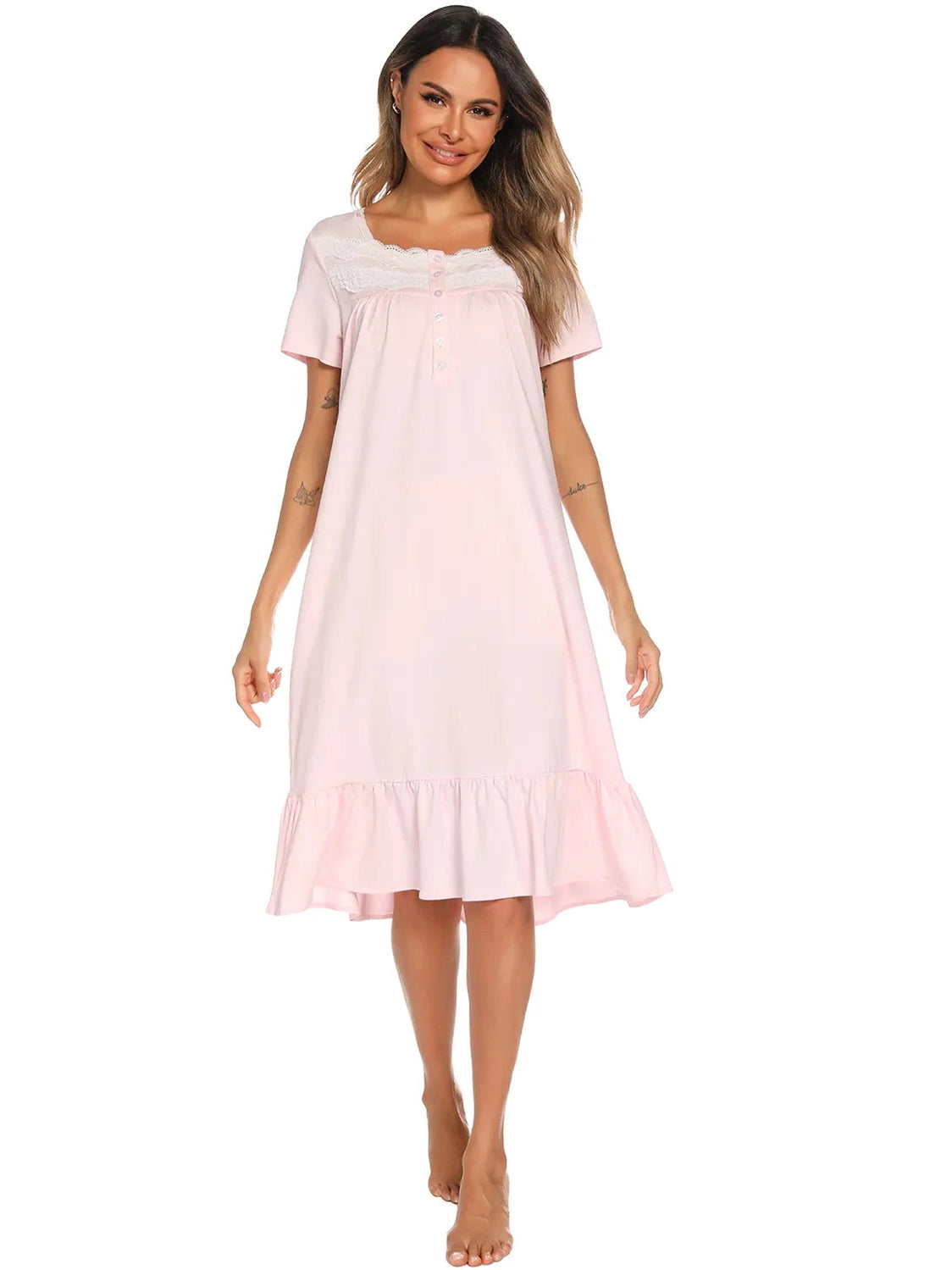 Lace Detail Square Neck Lounge Dress nicholesgifts