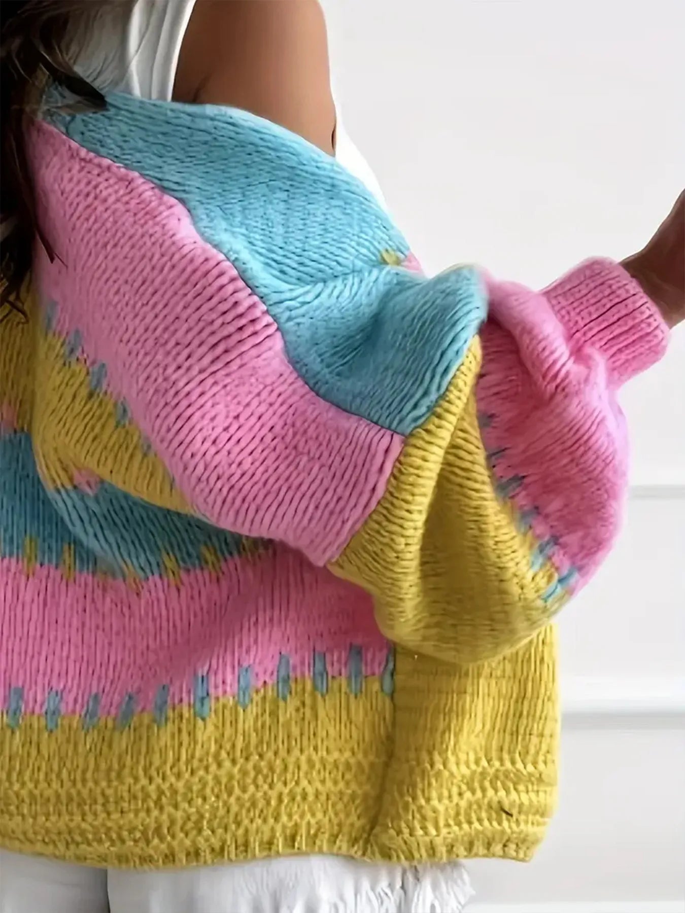 Color Block Drop Shoulder Cardigan