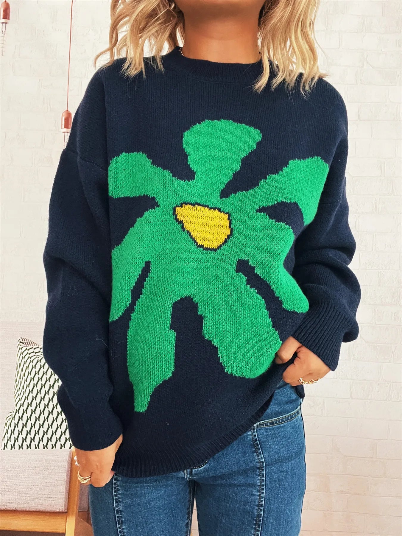 Flower Dropped Shoulder Sweater