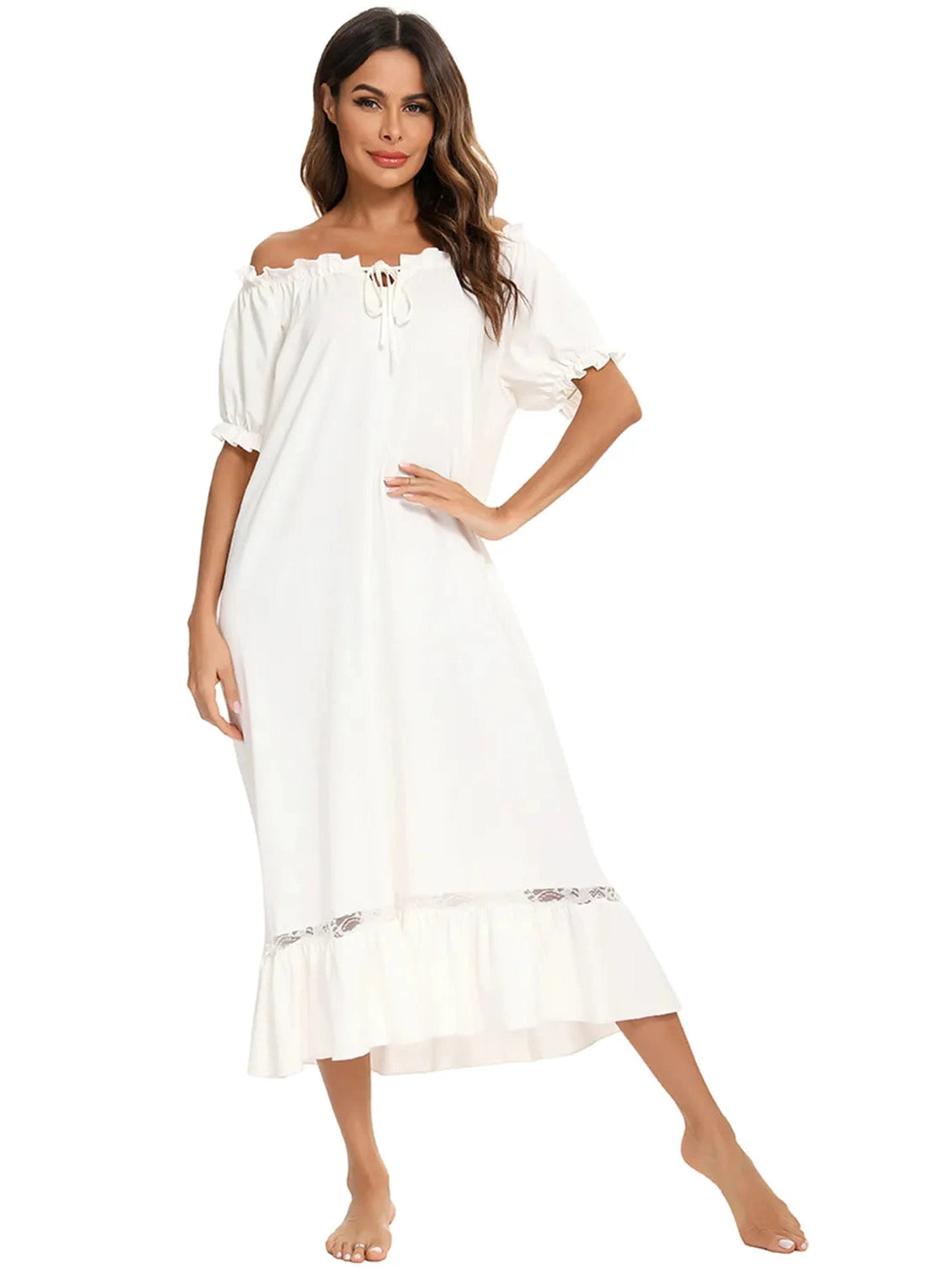 Lace Detail Short Sleeve Lounge Dress nicholesgifts