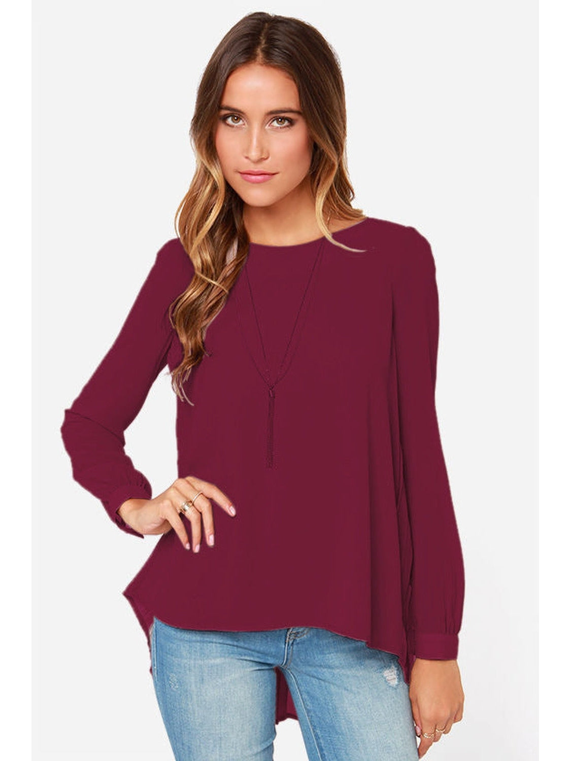 Women Women Ivy Lane Full Size Round Neck Back Pleated Blouse nicholesgifts