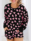Heart Print Long Sleeve Top and Shorts Lounge Set nicholesgifts
