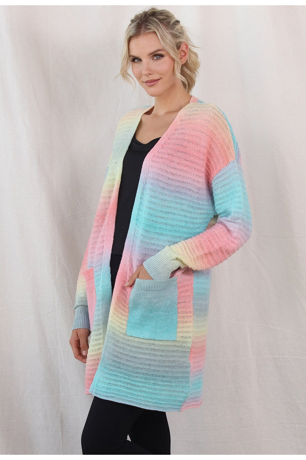 Gradient Dropped Shoulder Longline Cardigan nicholesgifts