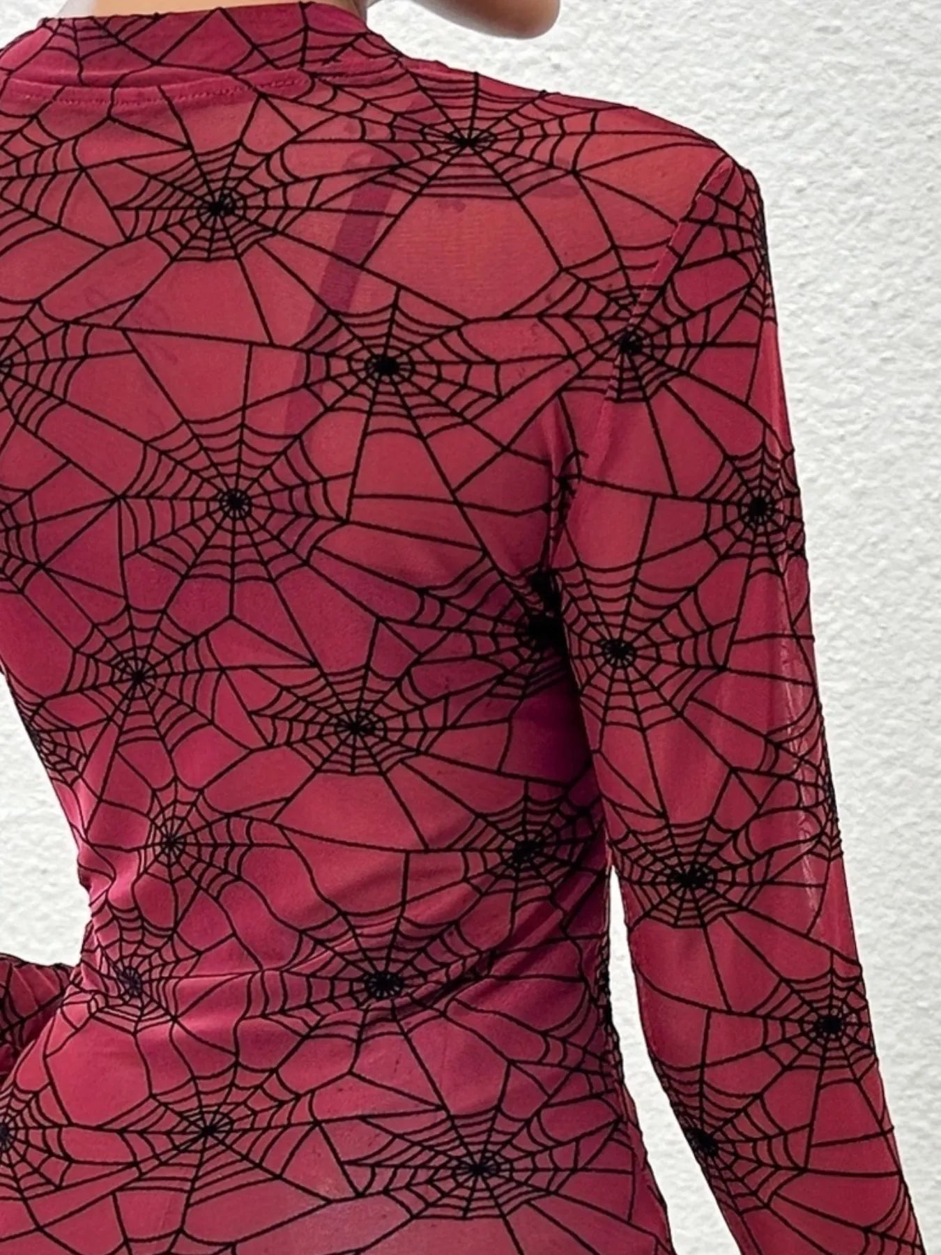 Spider Web Print Long Sleeve Blouse Trendsi