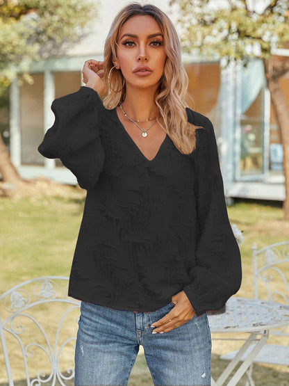 V-Neck Long Sleeve Blouse nicholesgifts