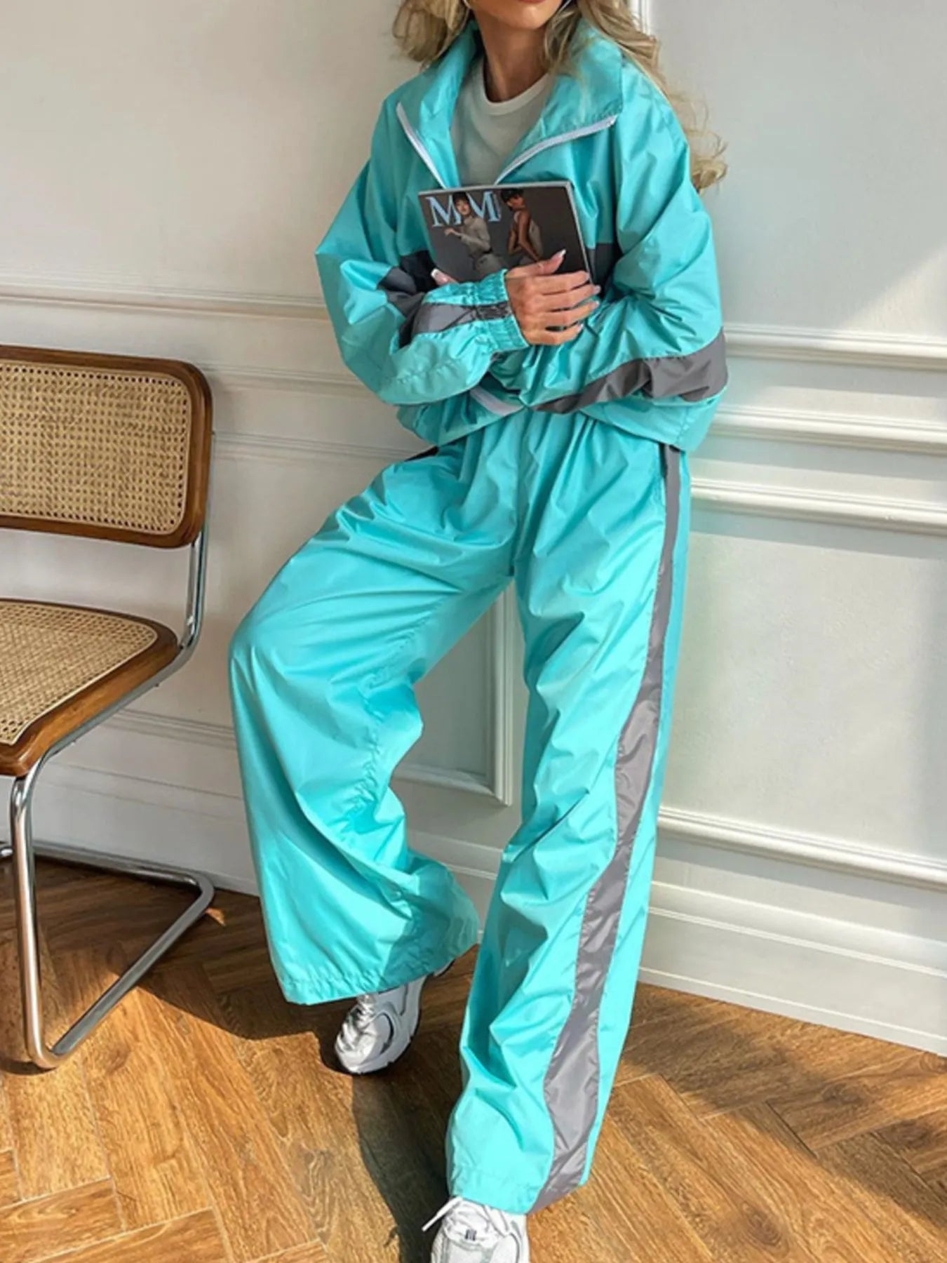 Zip Up Long Sleeve Top and Pants Set nicholesgifts