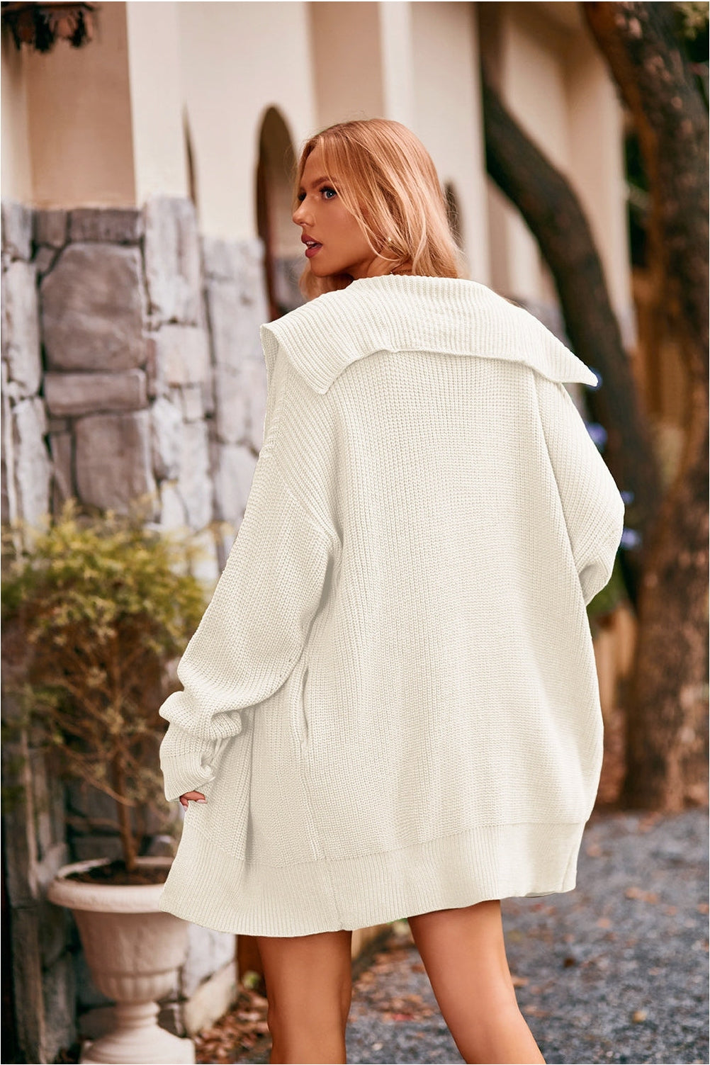 Collared Neck Button-Up Cardigan with Pockets nicholesgifts