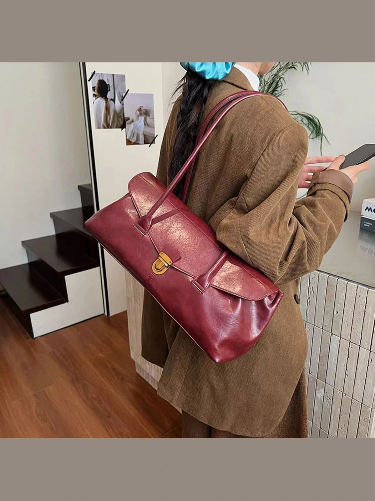 Vintage Style Leather Shoulder Bag nicholesgifts