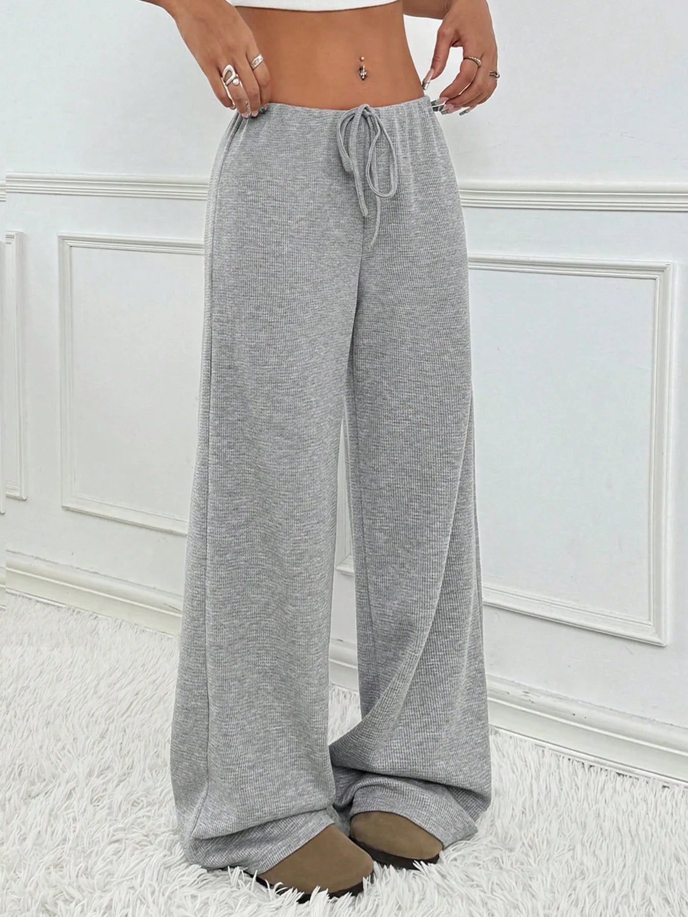 Women Striped Wide Leg Drawstring Pants nicholesgifts