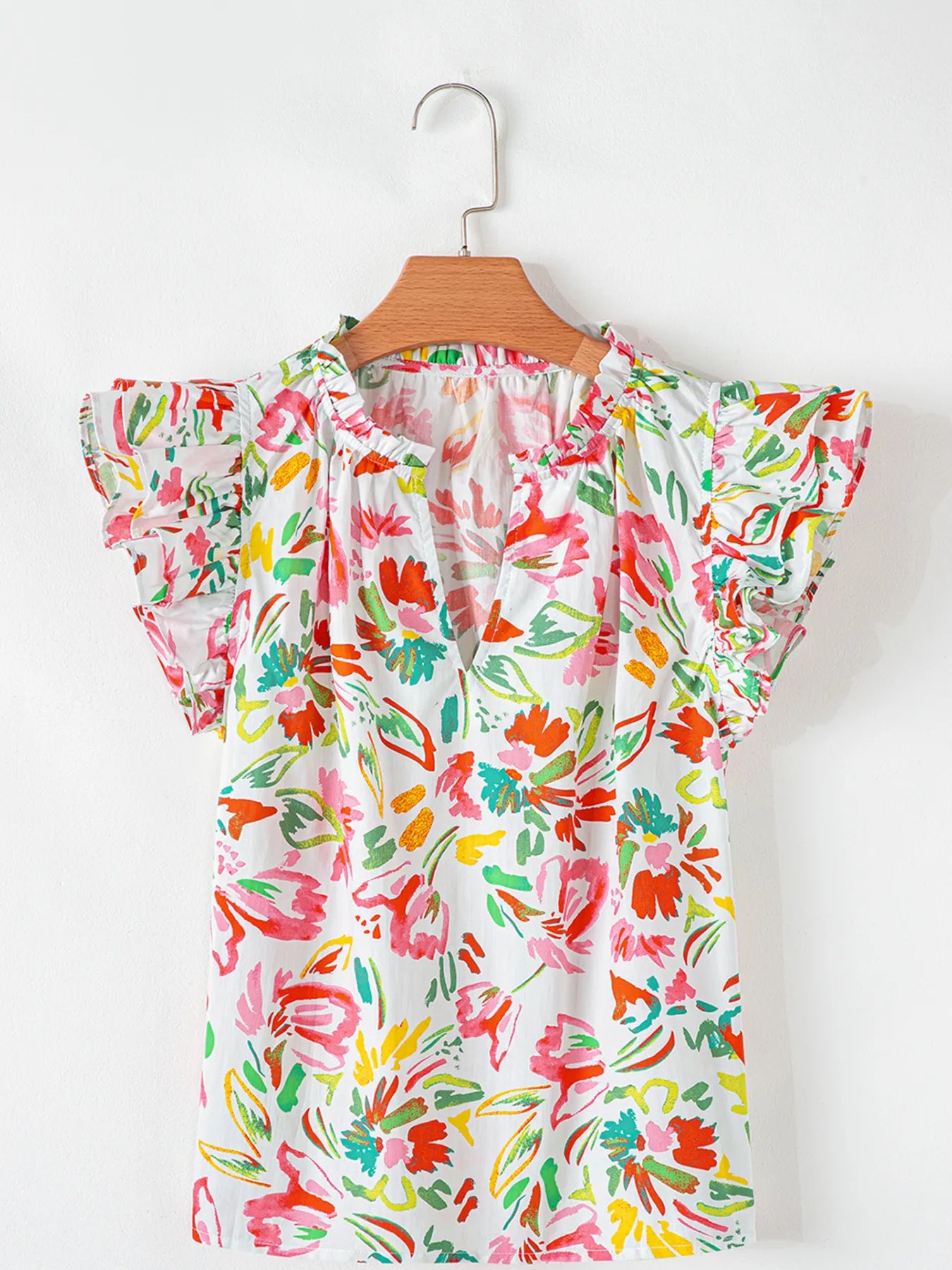 Multicolour Floral Printed Cap Sleeve Split Neck Blouse NicholesGifts