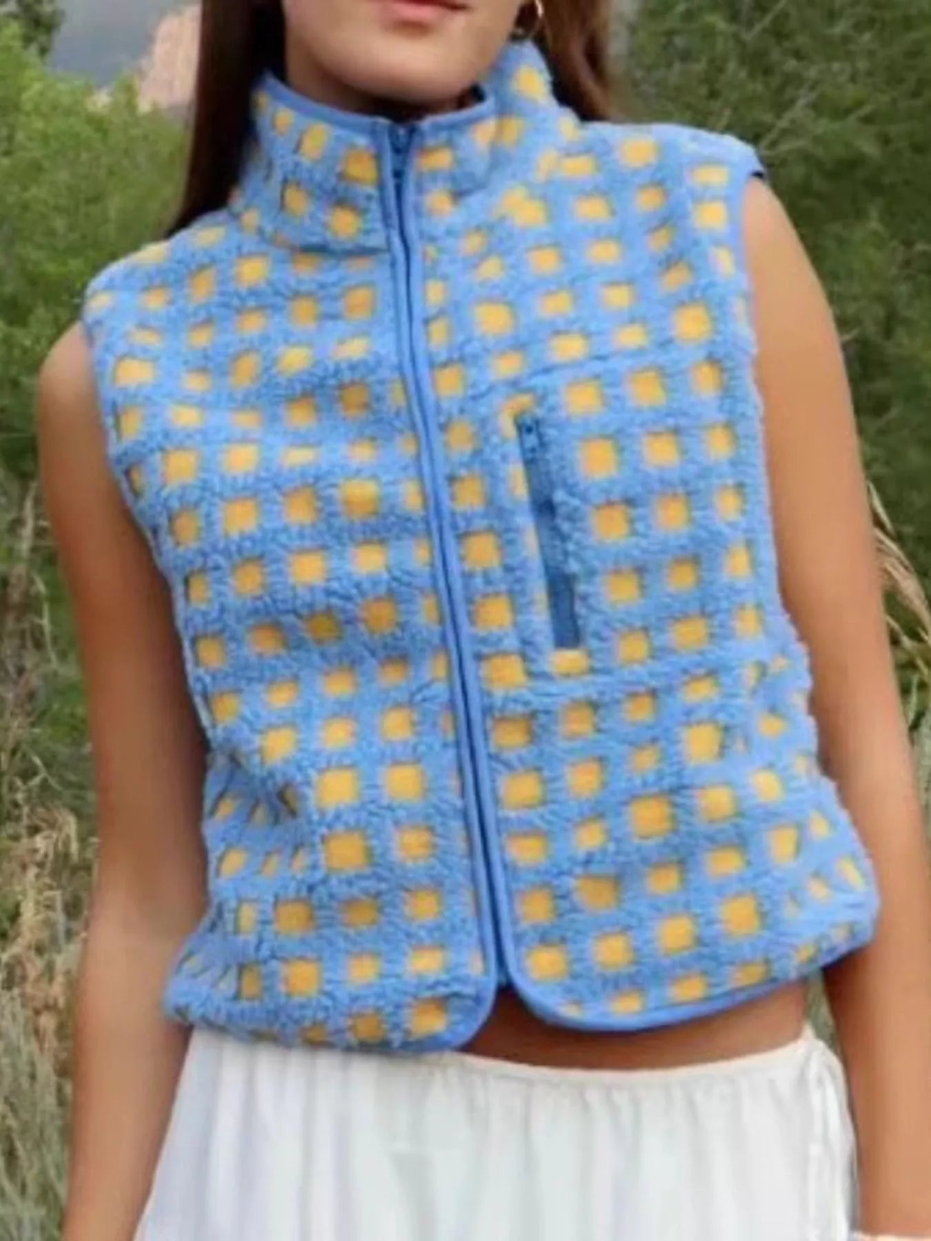 Plaid Zip Up Vest Coat nicholesgifts