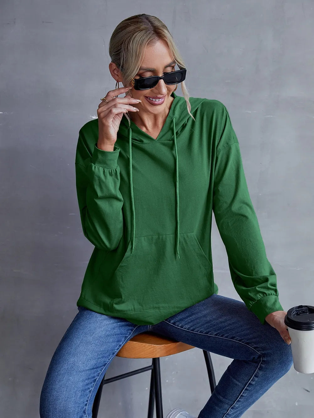 Ivy Lane Drawstring Pocketed Dropped Shoulder Hoodie Trendsi