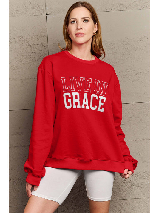 Simply Love Full Size LIVE IN GRACE Graphic Sweatshirt NicholesGifts