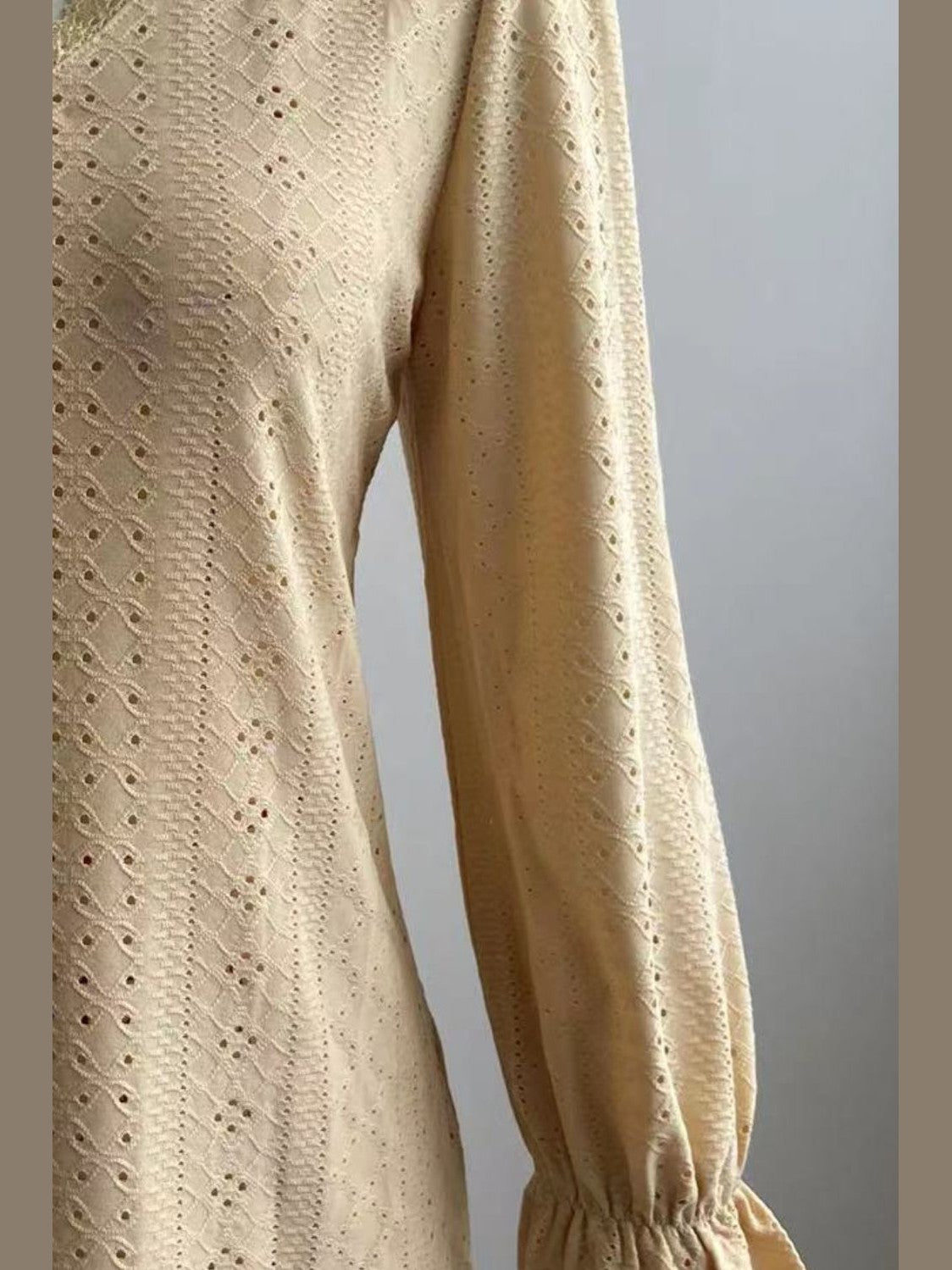 Eyelet V-Neck Flounce Sleeve Blouse