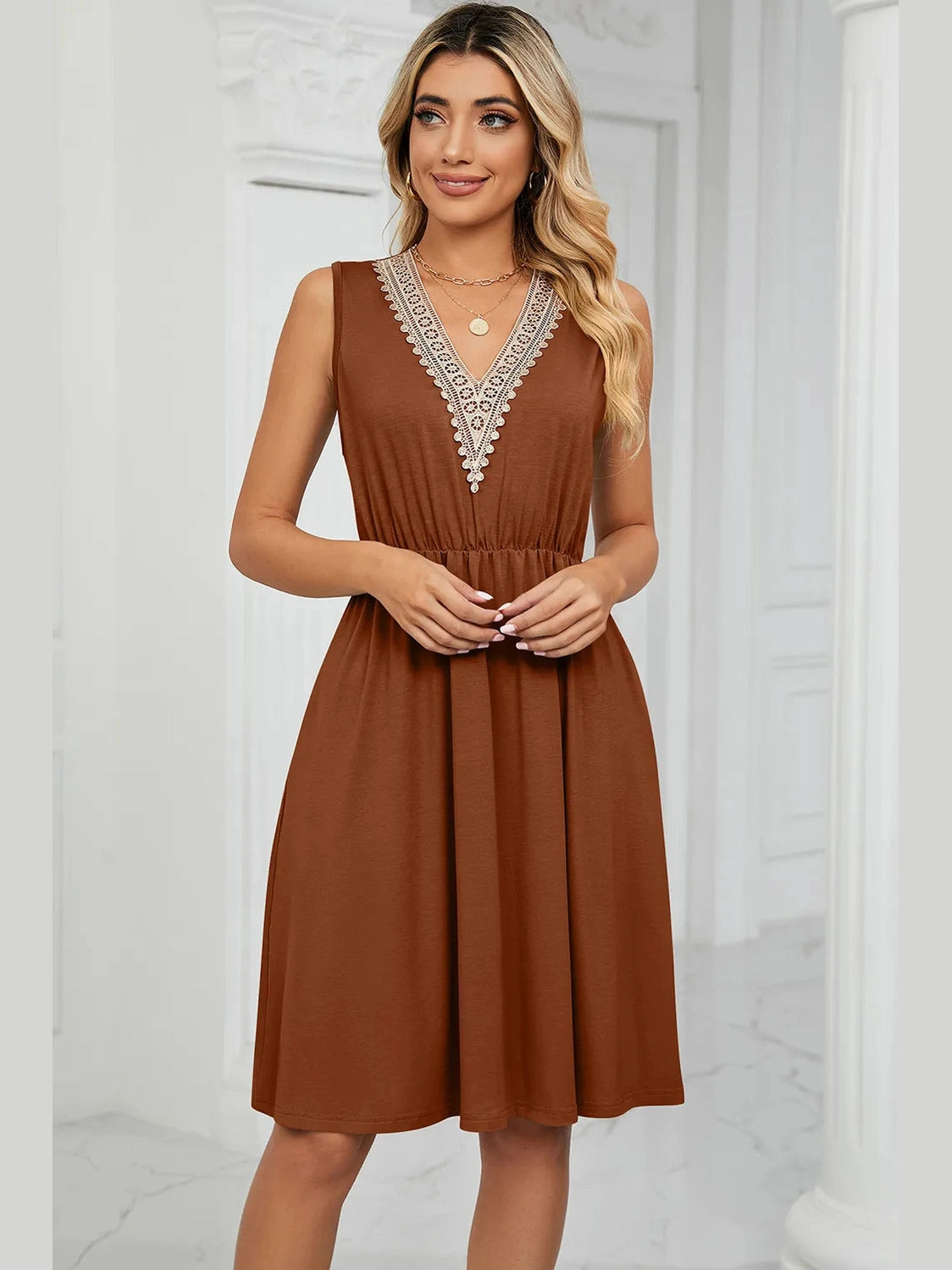 Pocketed V-Neck Wide Strap Dress nicholesgifts