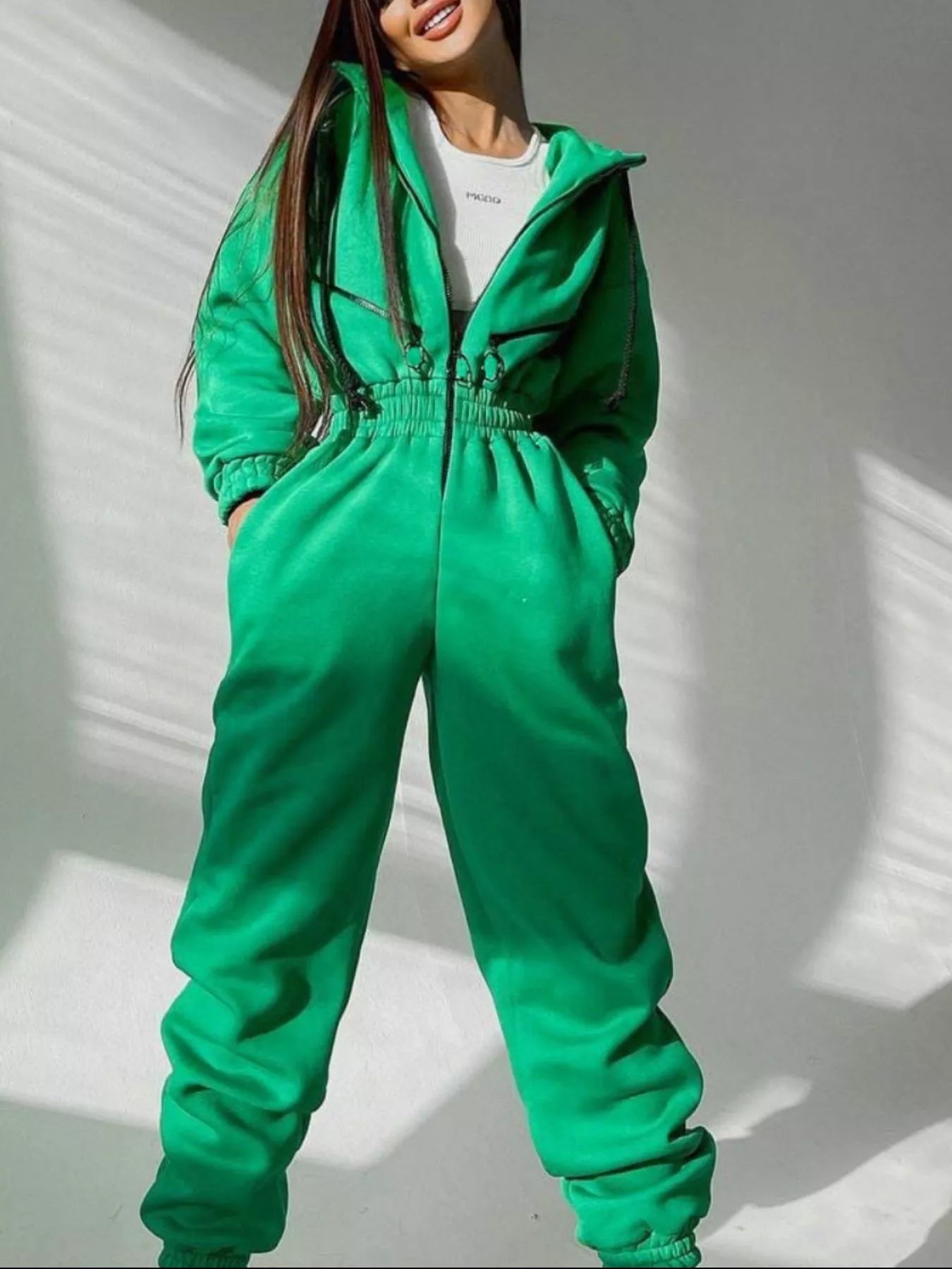 Hooded Zip-Up Long Sleeve Jumpsuit nicholesgifts