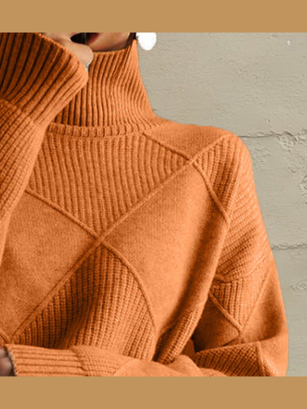 Geometric Turtleneck Long Sleeve Sweater nicholesgifts