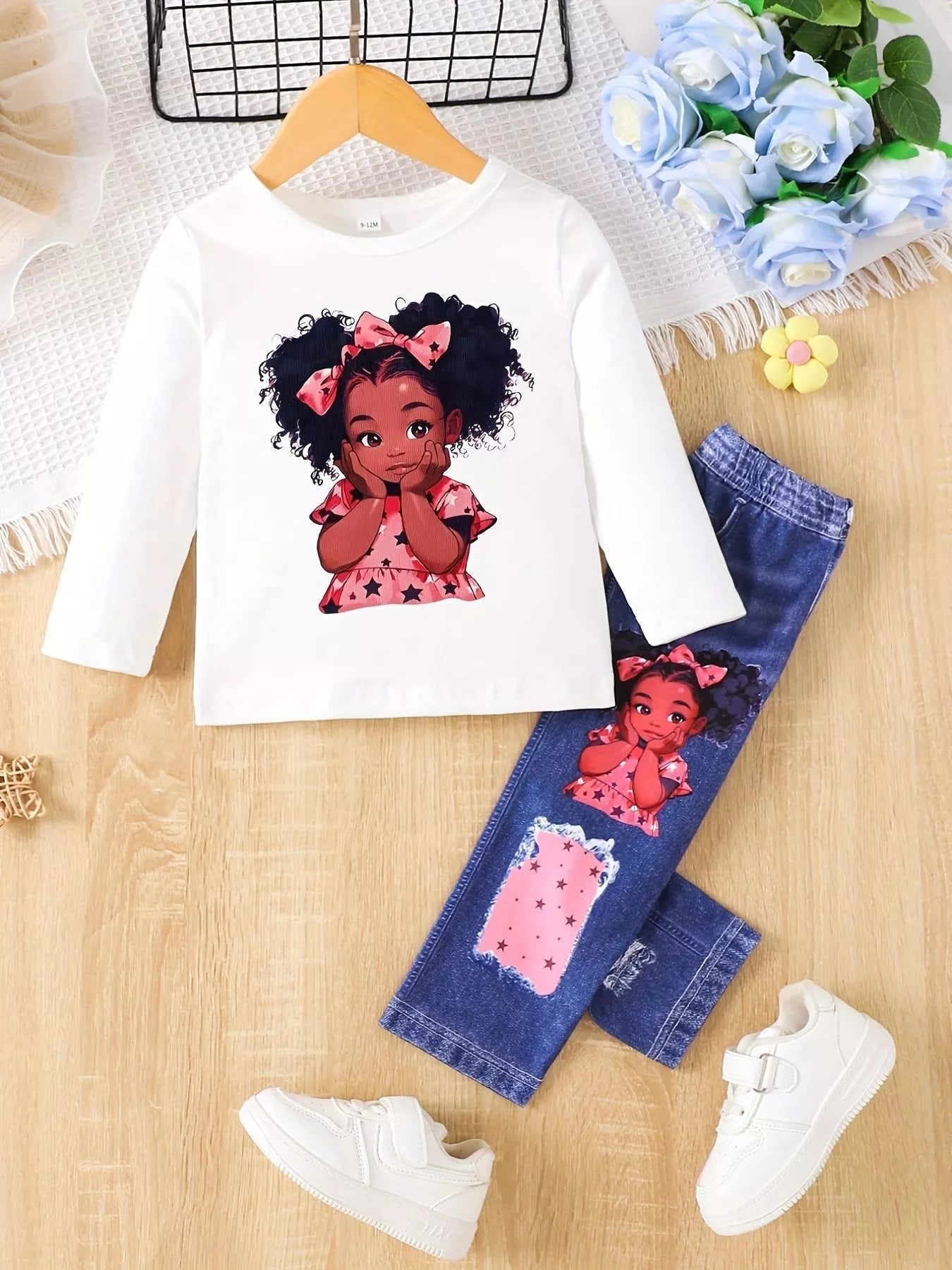 Children's Cartoon Girl Long Sleeve Top & Jeans Set NicholesGifts