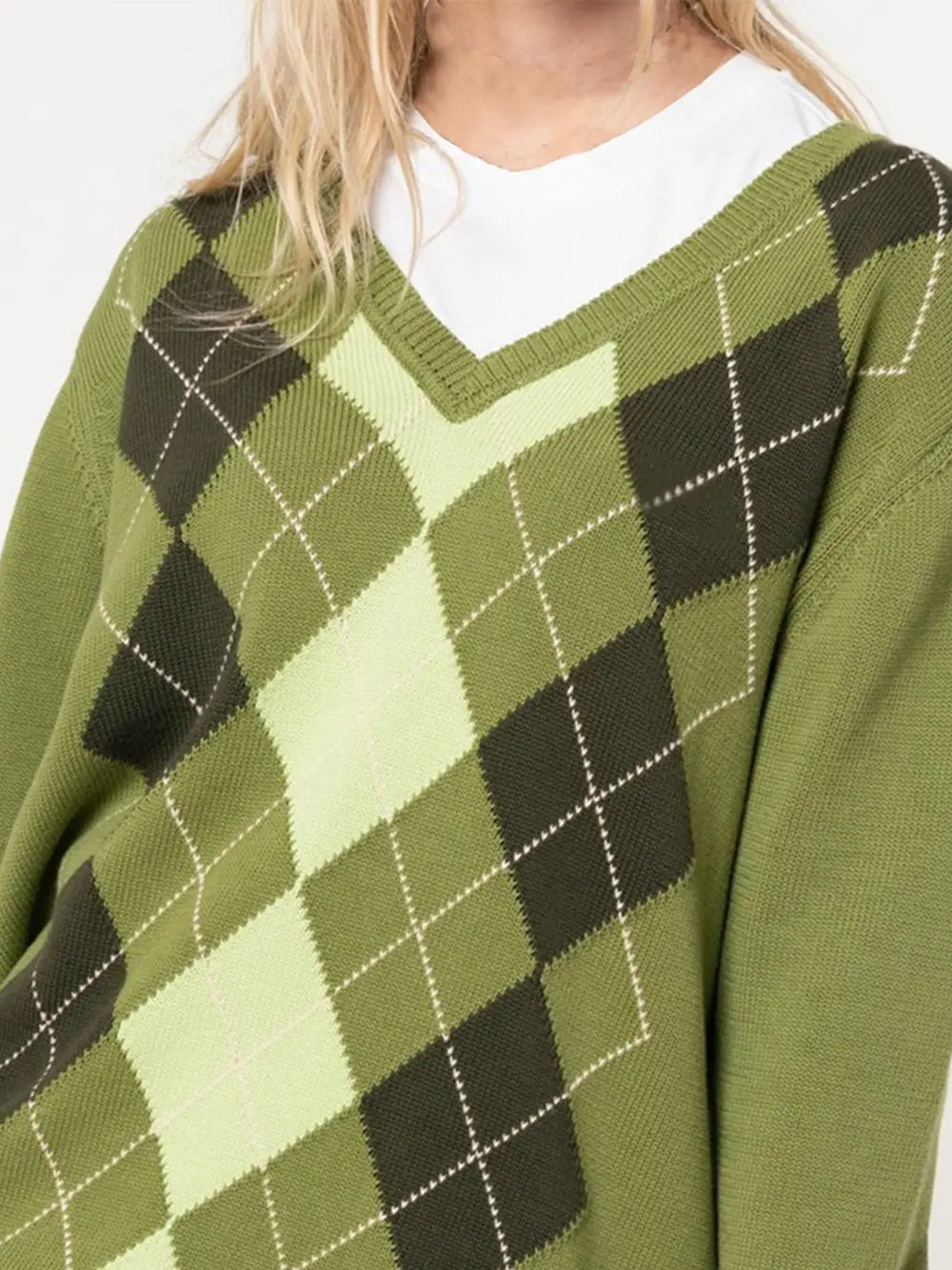 Geometric V-Neck Long Sleeve Sweater Trendsi