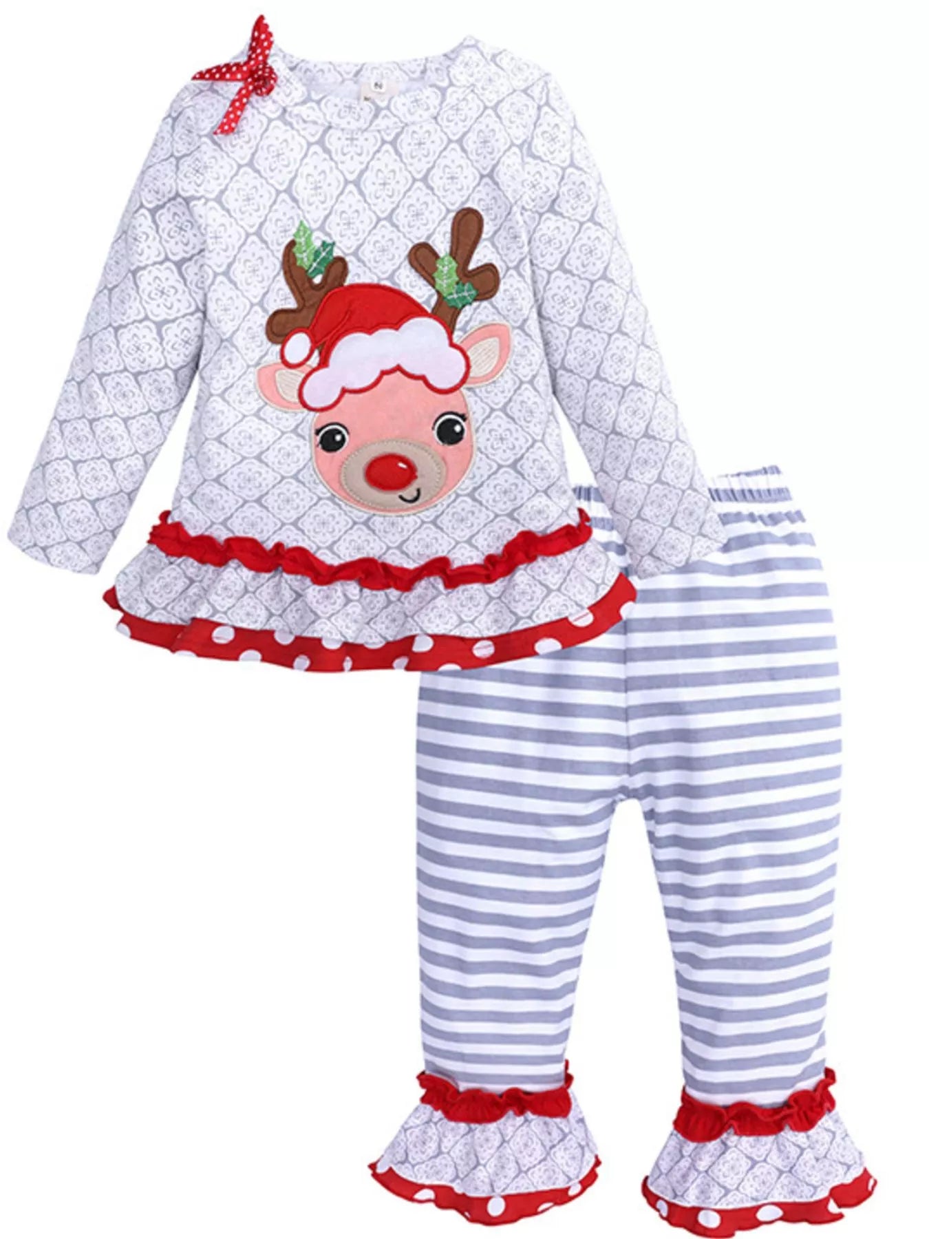 Children's Christmas Reindeer Ruffle Trim Outfit Set NicholesGifts
