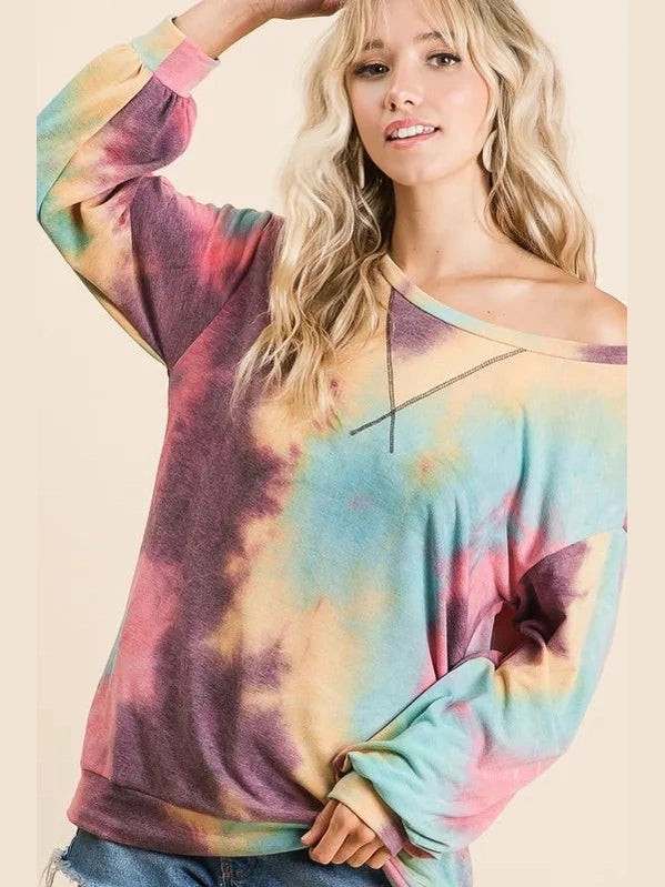 BiBi Tie Dye Print French Terry Sweatshirt NicholesGifts