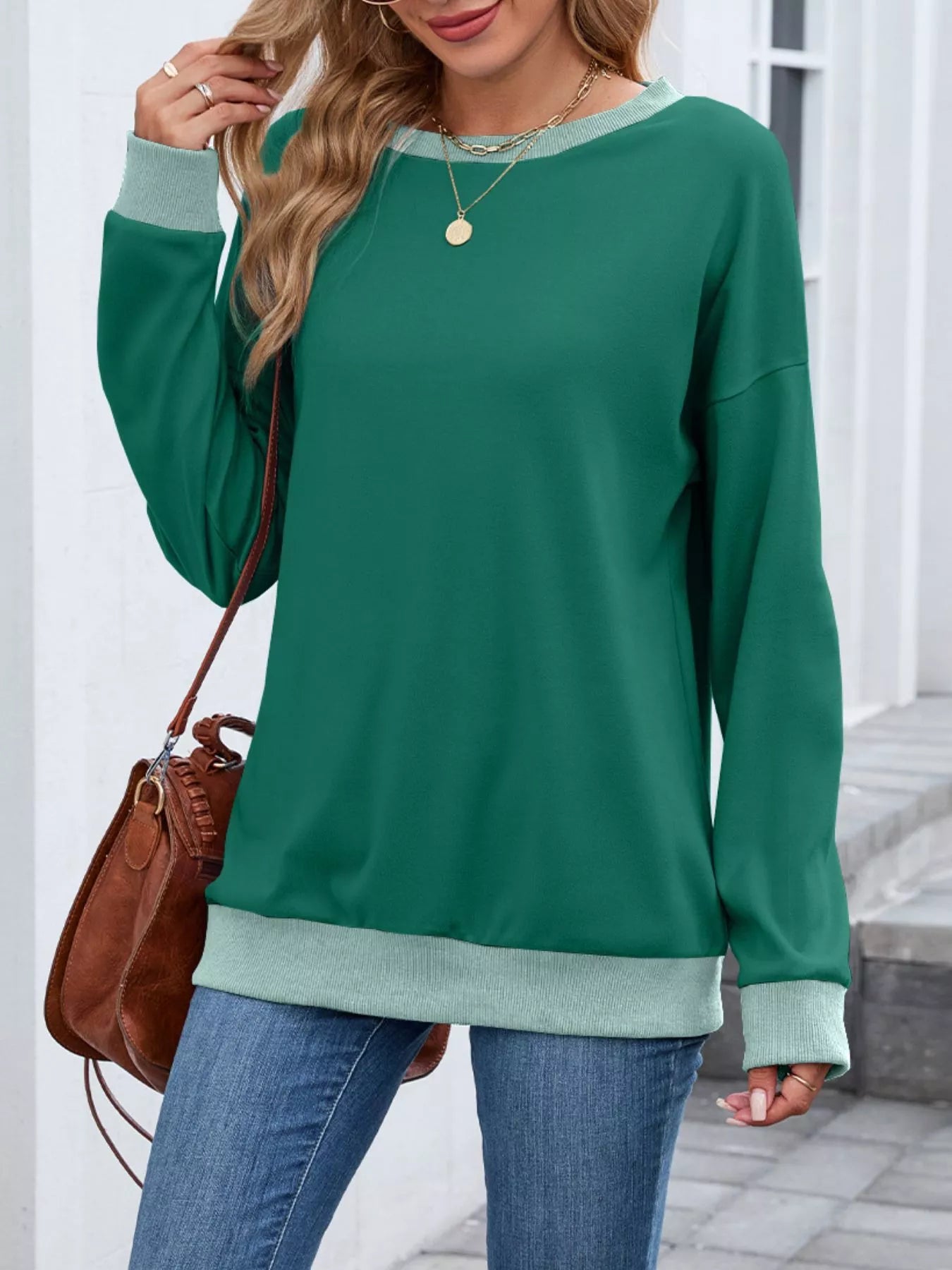 Contrast Trim Long Sleeve Sweatshirt Trendsi