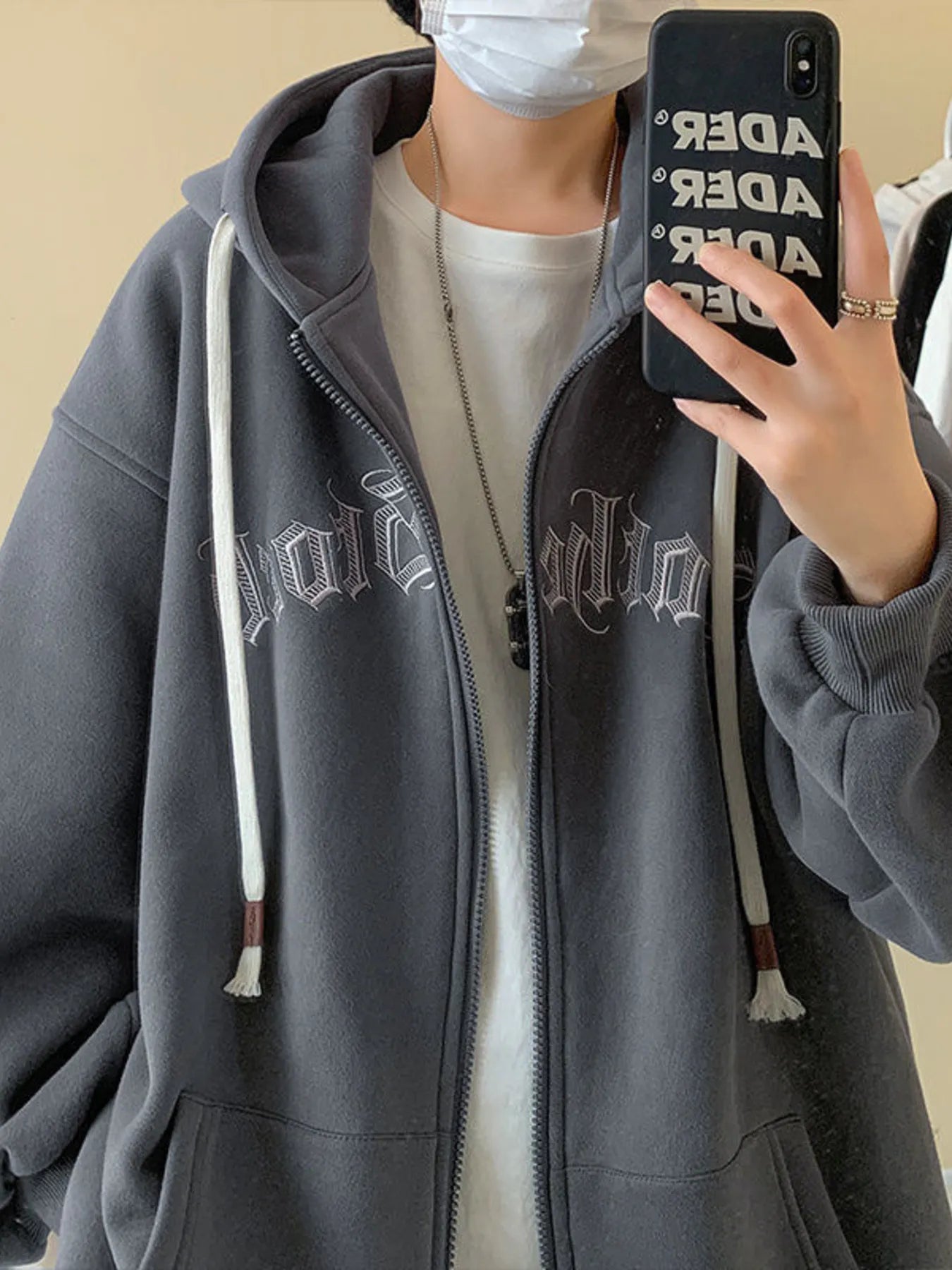 Men's Plus Size Letter Zip Up Drawstring Hoodie NicholesGifts