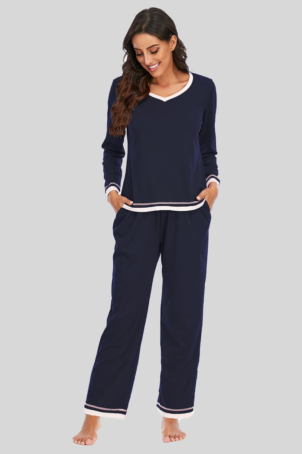 Women V-Neck Top and Pants Lounge Set nicholesgifts