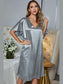 Satin Flutter Sleeve Side Slit V-Neck Night Dress nicholesgifts