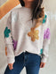 Sequin Flower Round Neck Long Sleeve Sweater nicholesgifts