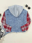 Raw Hem Drawstring Plaid Denim Jacket nicholesgifts