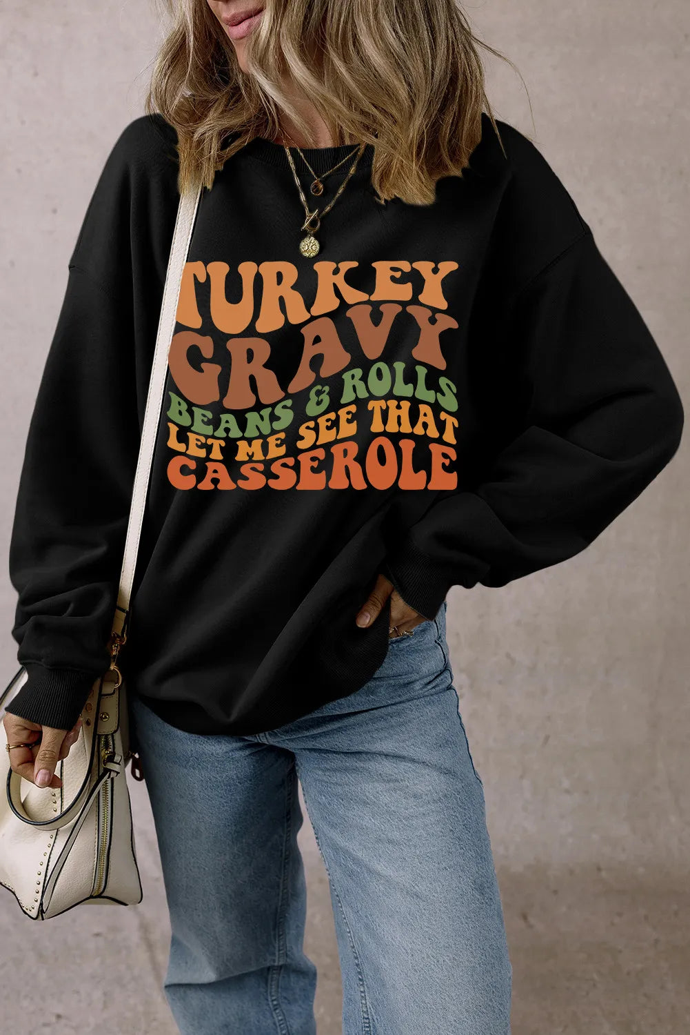 Letter Graphic Round Neck Long Sleeve Sweatshirt Trendsi
