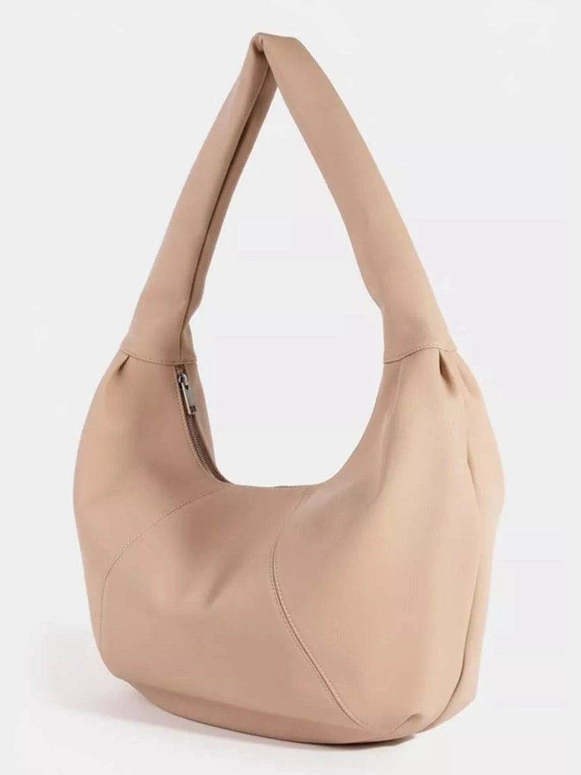 Fame Panel Stitch Crescent Leather Shoulder Bag nicholesgifts