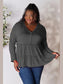Double Take Half Button Long Sleeve Ruffle Hem Blouse nicholesgifts