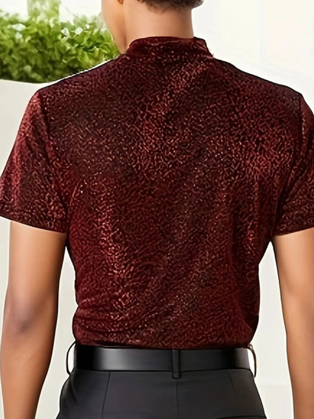 Men's Full Size Glitter Mock Neck Short Sleeve Top Plus Size NicholesGifts