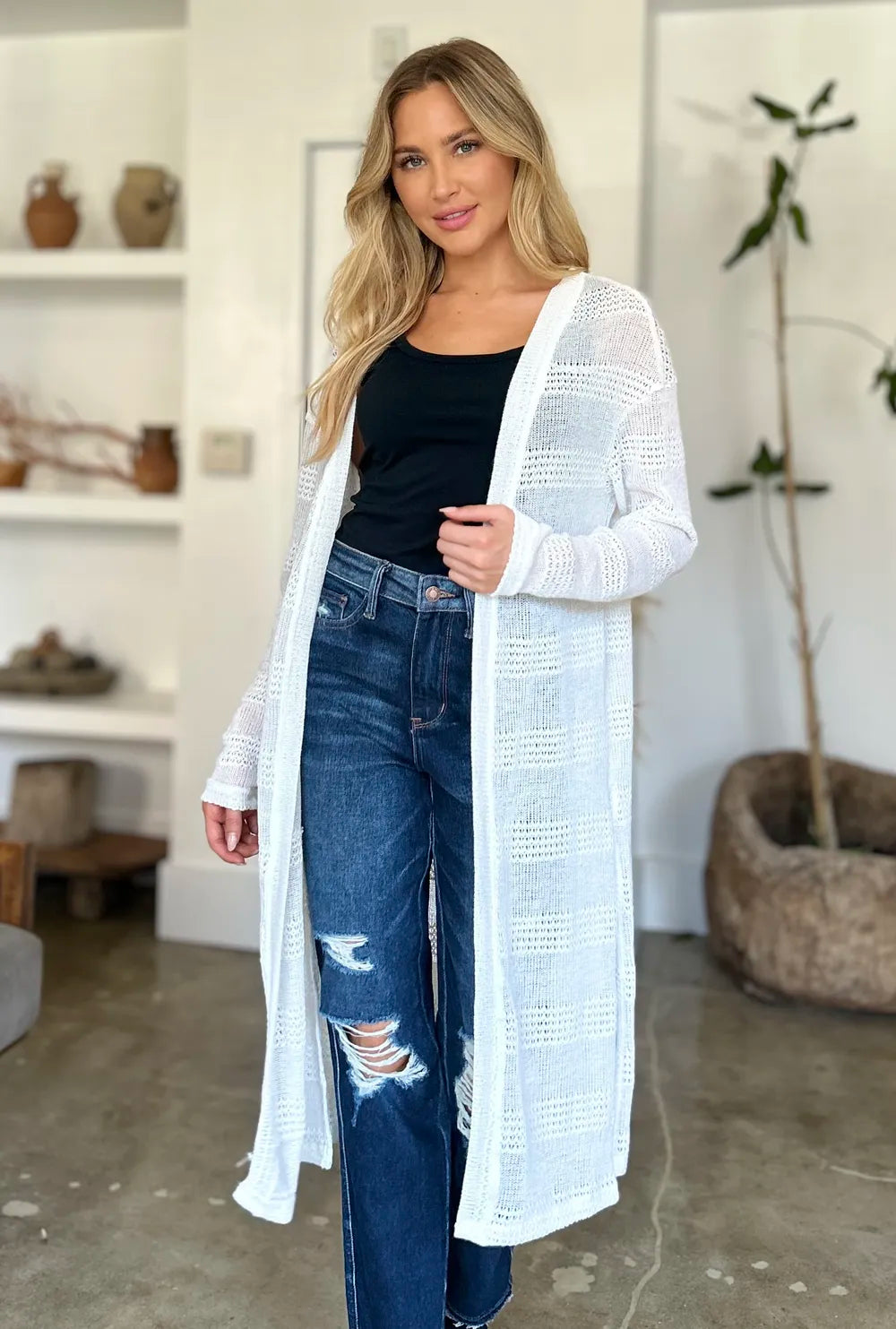 Double Take Full Size Open Front Longline Cardigan NicholesGifts