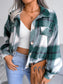 Plaid Collared Neck Long Sleeve Jacket nicholesgifts
