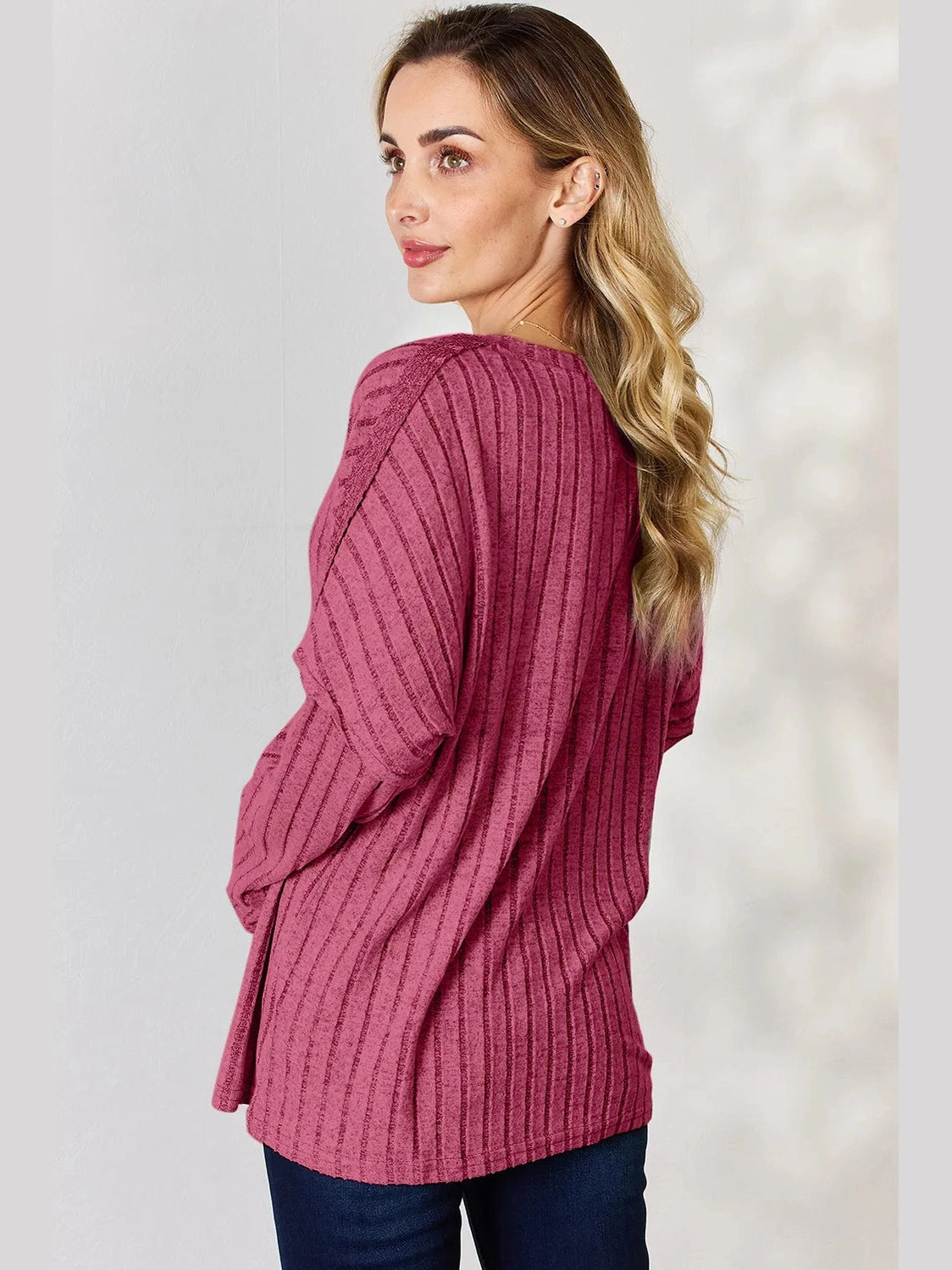 Basic Bae Full Size Ribbed Half Button Long Sleeve T-Shirt nicholesgifts