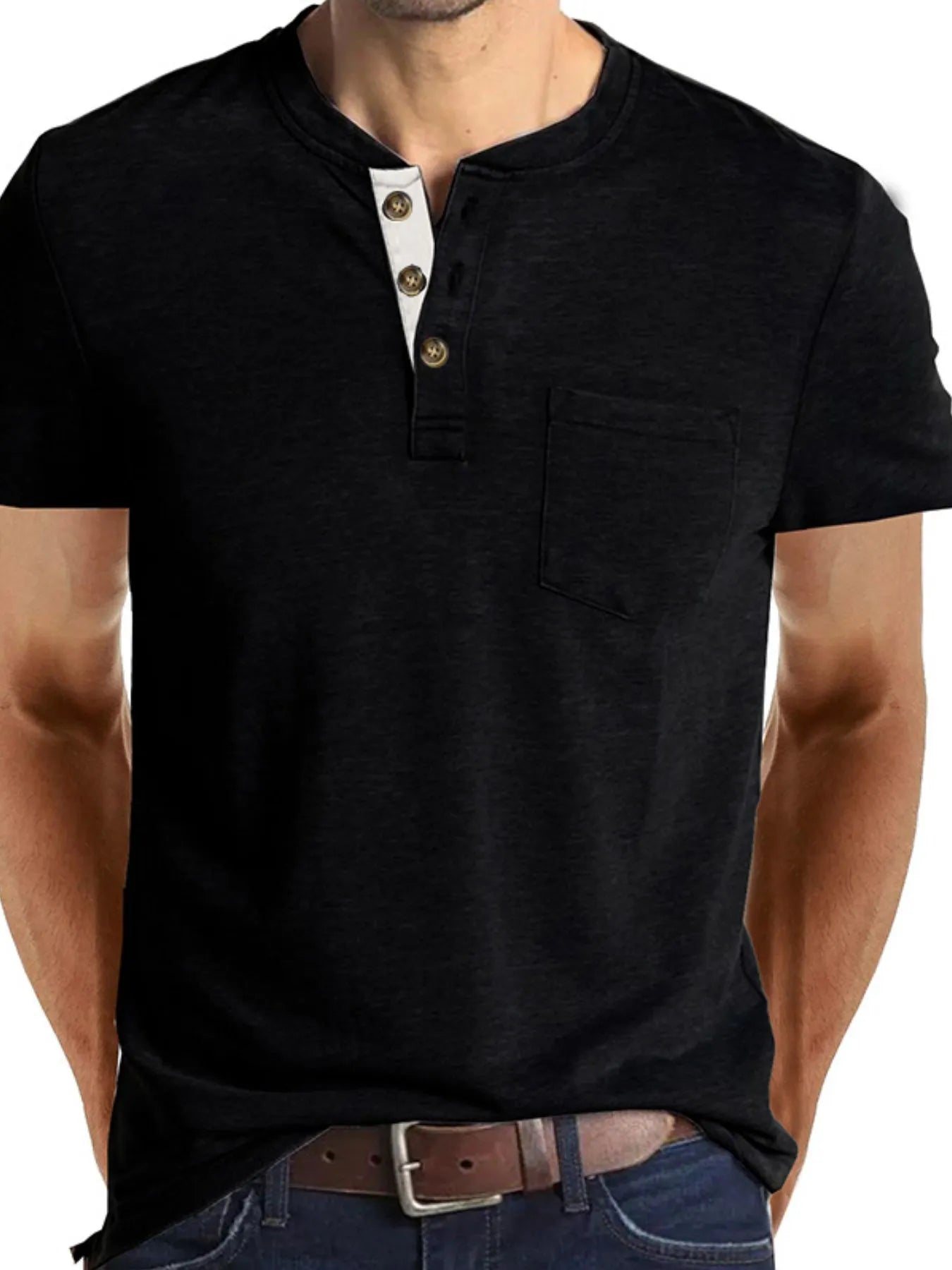 Men's Full Size Classic Henley Pocket Polo T-Shirt Plus Size NicholesGifts