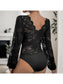 Women Perfee Lace Plunge Long Sleeve Bodysuit nicholesgifts