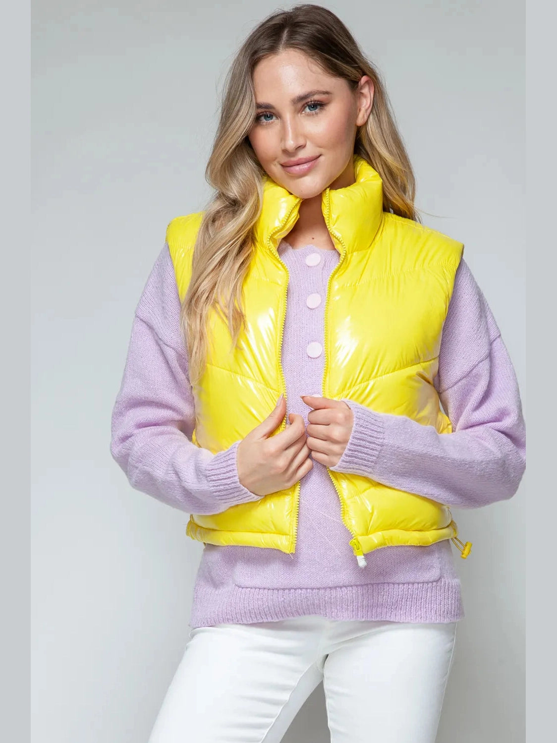 Snobbish Zip Up Turtleneck Shiny Quilted Vest nicholesgifts
