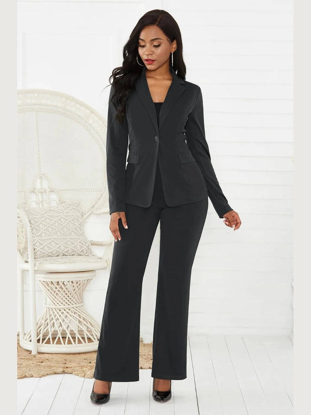 Lapel Collar Long Sleeve Blazer and Pants Set nicholesgifts